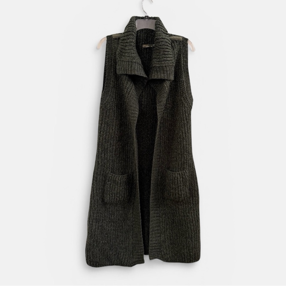 Prana green cable knit sleeveless duster